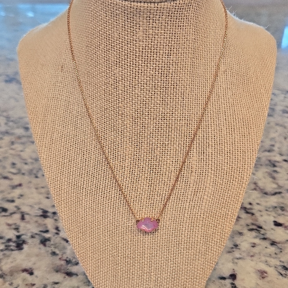 Kendra Scott Rose Gold Necklace With Pink Stone